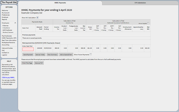 Viewing tax payment screen